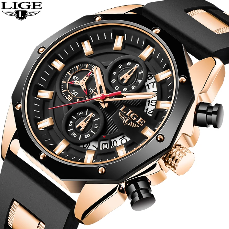 

Men Watch LIGE Top Brand Luxury Fashion Quartz Watch for Men Waterproof Date Sport Chronograph Silicone Clocks Relogio Masculino