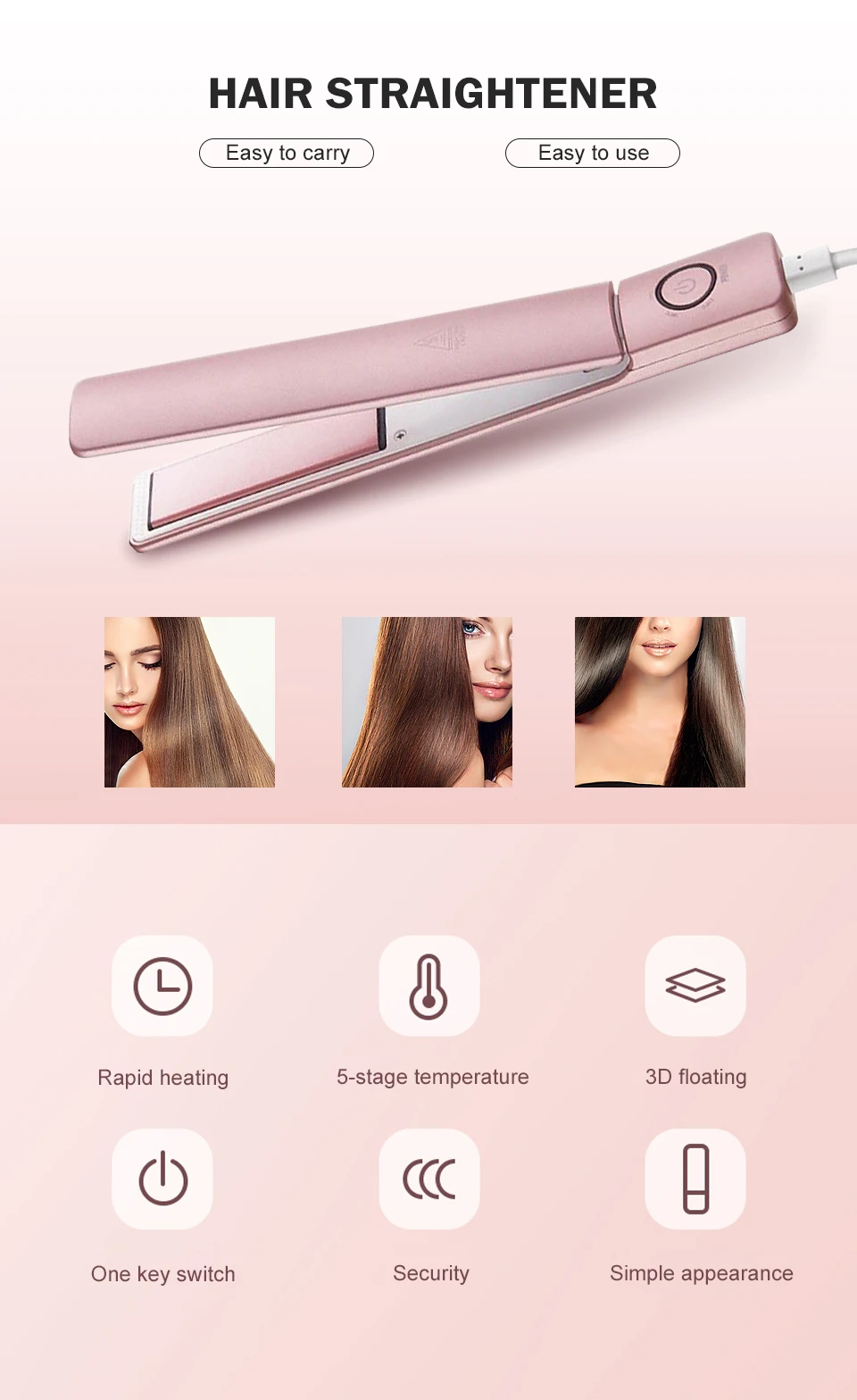 Description Picture 5 of item3D Floating Straightening Irons Fast Warm-up Thermal Performance Professional Tourmaline Ceramic Heating Plate Hair Straightener