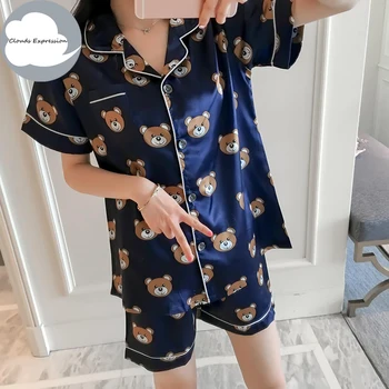 Summer Two Piece Sets Women Pajama Set Polyester Imitate Silk Sleepwear Trousers Pajamas Sleep&Lounge Size M-XL Homewear Fashion 
Summer Two Piece Sets Women Pajama Set Polyester Imitate Silk Sleepwear Trousers Pajamas Sleep&Lounge Size M-XL Homewear Fashion