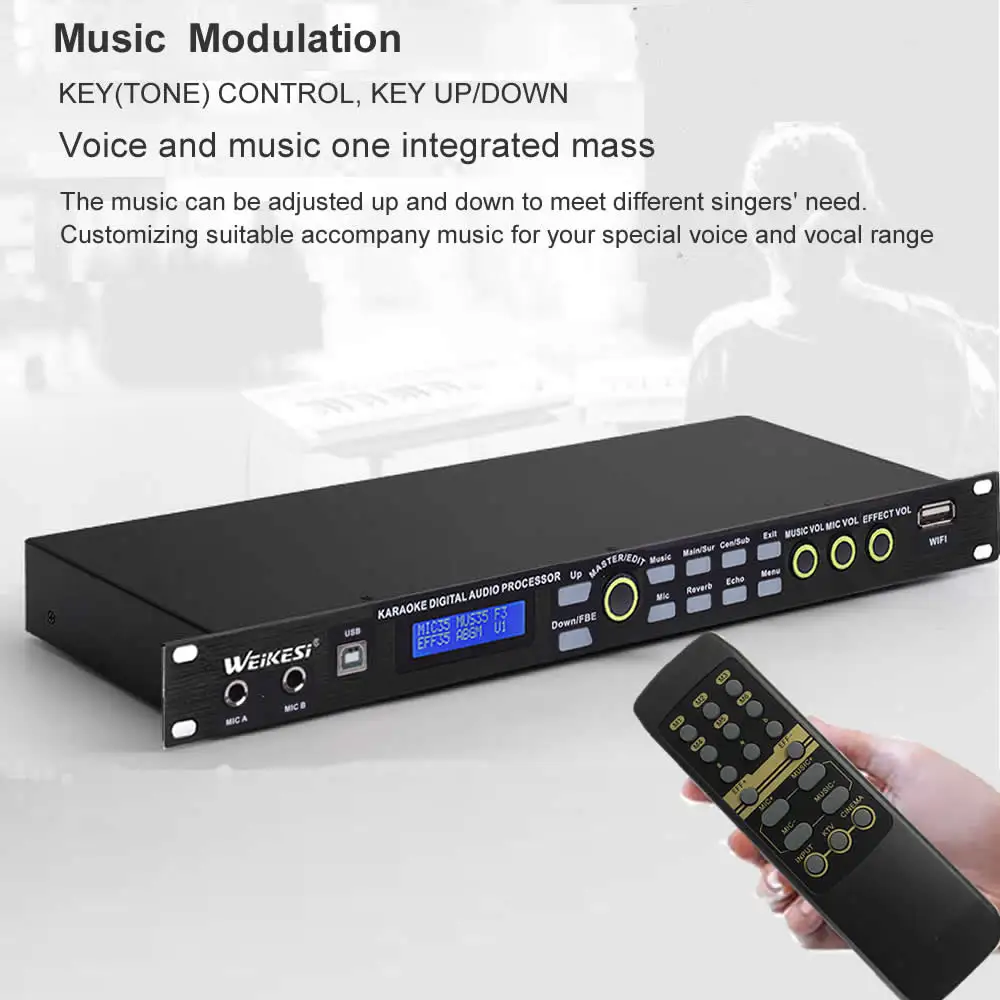 Karaoke Pro-Mixer,Sound Equipment,Home KTV Sing,ECHO,Key Control,Remote Control Support,Mobile APP Adjust 
Karaoke Pro-Mixer,Sound Equipment,Home KTV Sing,ECHO,Key Control,Remote Control Support,Mobile APP Adjust
