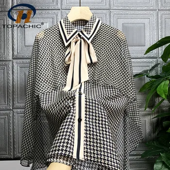 4.15 European 2020 Summer New Temperament Turn-down collar Bow Bandage Sleeveless Houndstooth Striped Cloak sleeves Silk Blouse
4.15 European 2020 Summer New Temperament Turn-down collar Bow Bandage Sleeveless Houndstooth Striped Cloak sleeves Silk Blouse