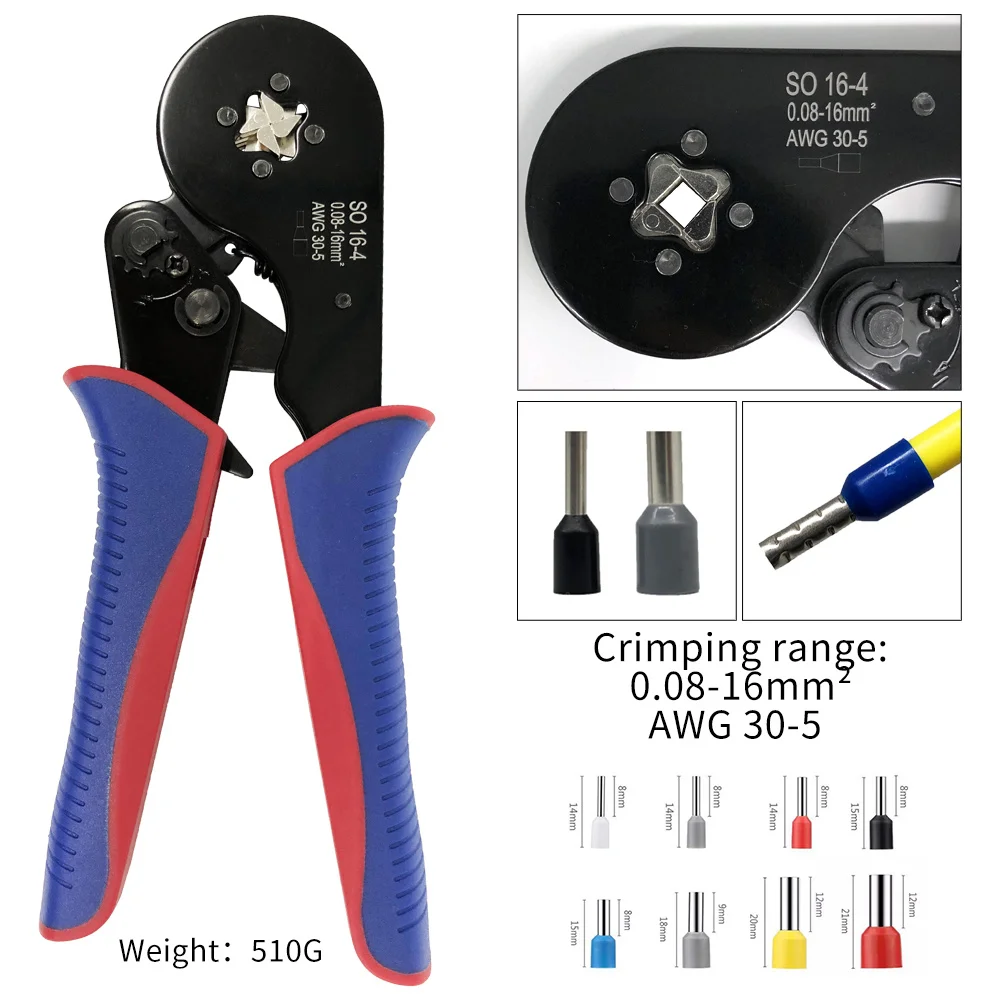 Terminal crimper so 16-4, crimper 0.08-16mm2, high carbon steel quadrilateral claw, 30-5awg
Terminal crimper so 16-4, crimper 0.08-16mm2, high carbon steel quadrilateral claw, 30-5awg