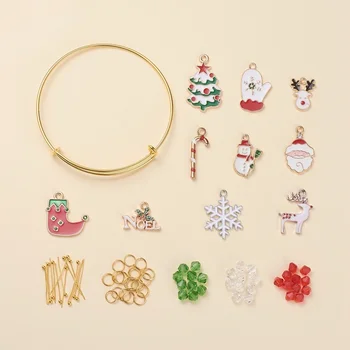 DIY Christmas Bangle Making, with Alloy Bangle Making Imitate Austrian Crystal Bicone Glass Beads and Enamel Pendants 5pcs/set
DIY Christmas Bangle Making, with Alloy Bangle Making Imitate Austrian Crystal Bicone Glass Beads and Enamel Pendants 5pcs/set