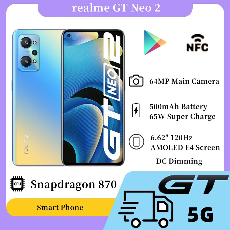 Фото Смартфон Realme GT Neo 2 6 62 дюйма 120 Гц AMOLED E4 Snapdragon 870 аккумулятор 5000 мАч 65 Вт NFC |