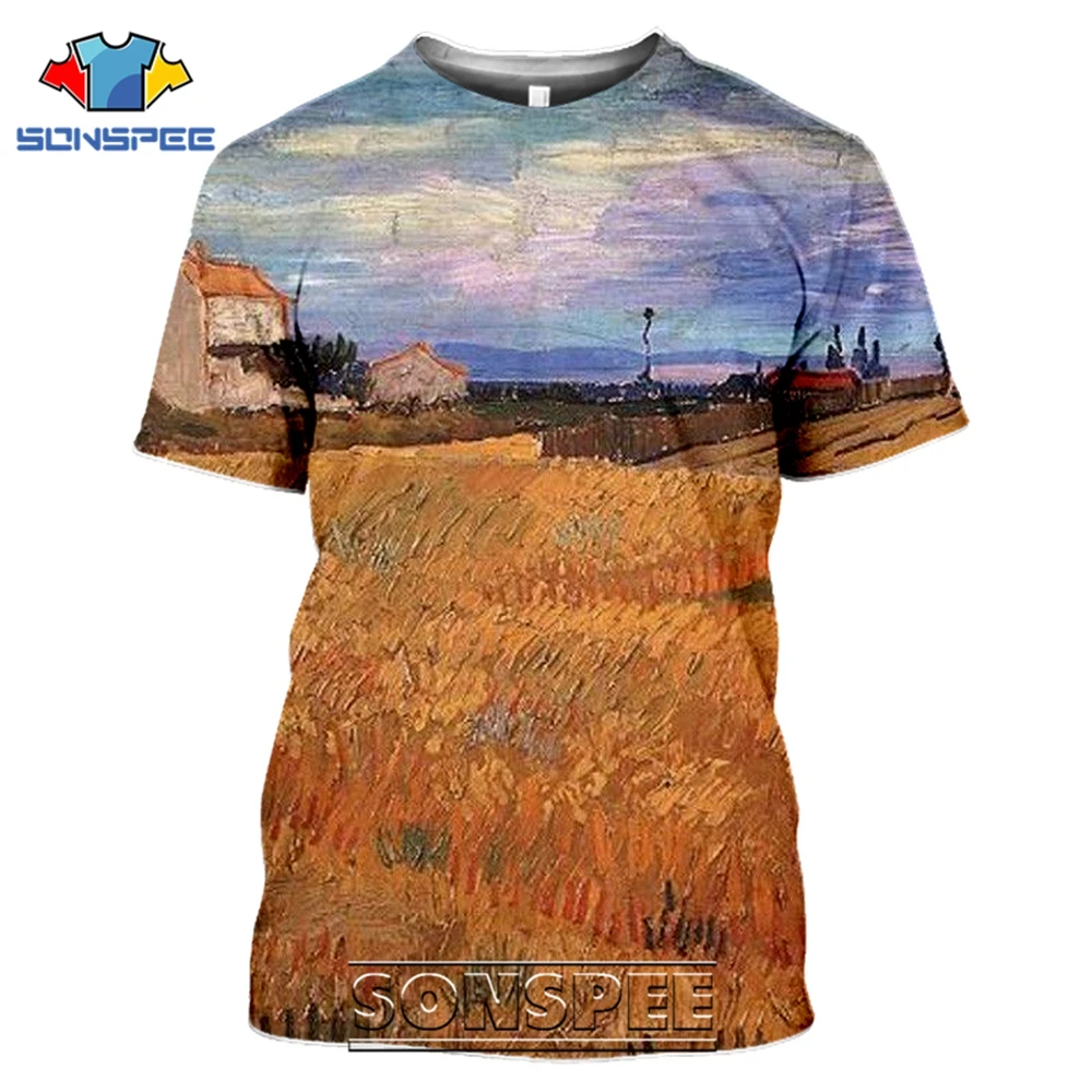 SONSPEE T-shirts Van Gogh 3D Print Men Women Casual Fashion Hip Hop Vintage Short Sleeve Streetwear Starry Night Tees Tops Shirt (1)