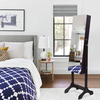 Full Mirror Wooden Floor Standing 4-Layer Shelf With Inner Mirror Jewelry Storage Adjustable Mirror Cabinet - Dark Brown
Full Mirror Wooden Floor Standing 4-Layer Shelf With Inner Mirror Jewelry Storage Adjustable Mirror Cabinet - Dark Brown