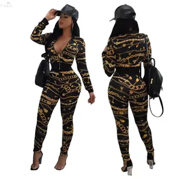 Gold Chain Print Two Piece Set Women Tracksuit Zipped Long Sleeve Cropped Top Bomber Jacket Pencil Pants Ladies Athlesuresuits 
Gold Chain Print Two Piece Set Women Tracksuit Zipped Long Sleeve Cropped Top Bomber Jacket Pencil Pants Ladies Athlesuresuits