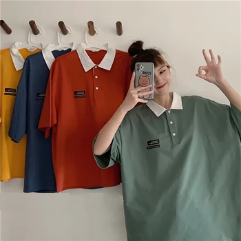 Letter Polo Shirt Women Short Sleeve Shirts Loose Harajuku Blue Shirts Cotton Red Yellow Tops Women's Tunic Polo Women Shirt 
Letter Polo Shirt Women Short Sleeve Shirts Loose Harajuku Blue Shirts Cotton Red Yellow Tops Women's Tunic Polo Women Shirt