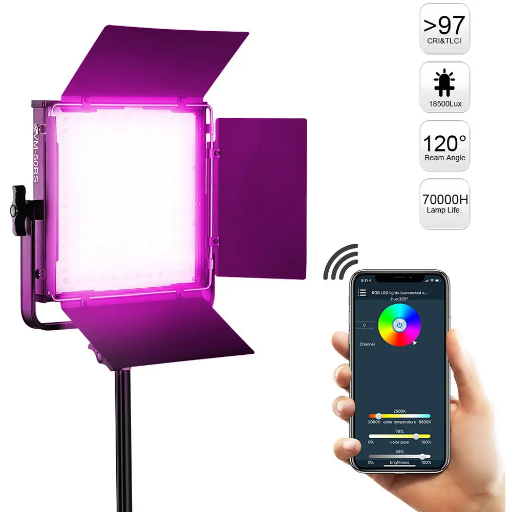 GVM 50RS3L RGB Video Studio Photographic Lighting 3 Lights LED Panels Kit Set with Tripod Stand Barndoors Diffusers Wireless APP
GVM 50RS3L RGB Video Studio Photographic Lighting 3 Lights LED Panels Kit Set with Tripod Stand Barndoors Diffusers Wireless APP