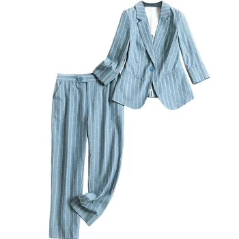 High quality spring and autumcotton and linen Blazer suit pants women's 2020 spring stripe coat pencil pants two piece set 52523
High quality spring and autumcotton and linen Blazer suit pants women's 2020 spring stripe coat pencil pants two piece set 52523