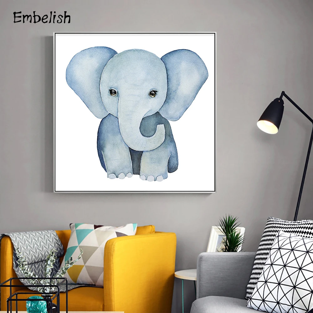 Фото 1 Pieces Cartoon Wall Posters Cute Baby Elephants With Big Ears For Kids Children Living Room Home Decor Canvas Animals Painting | Дом и сад