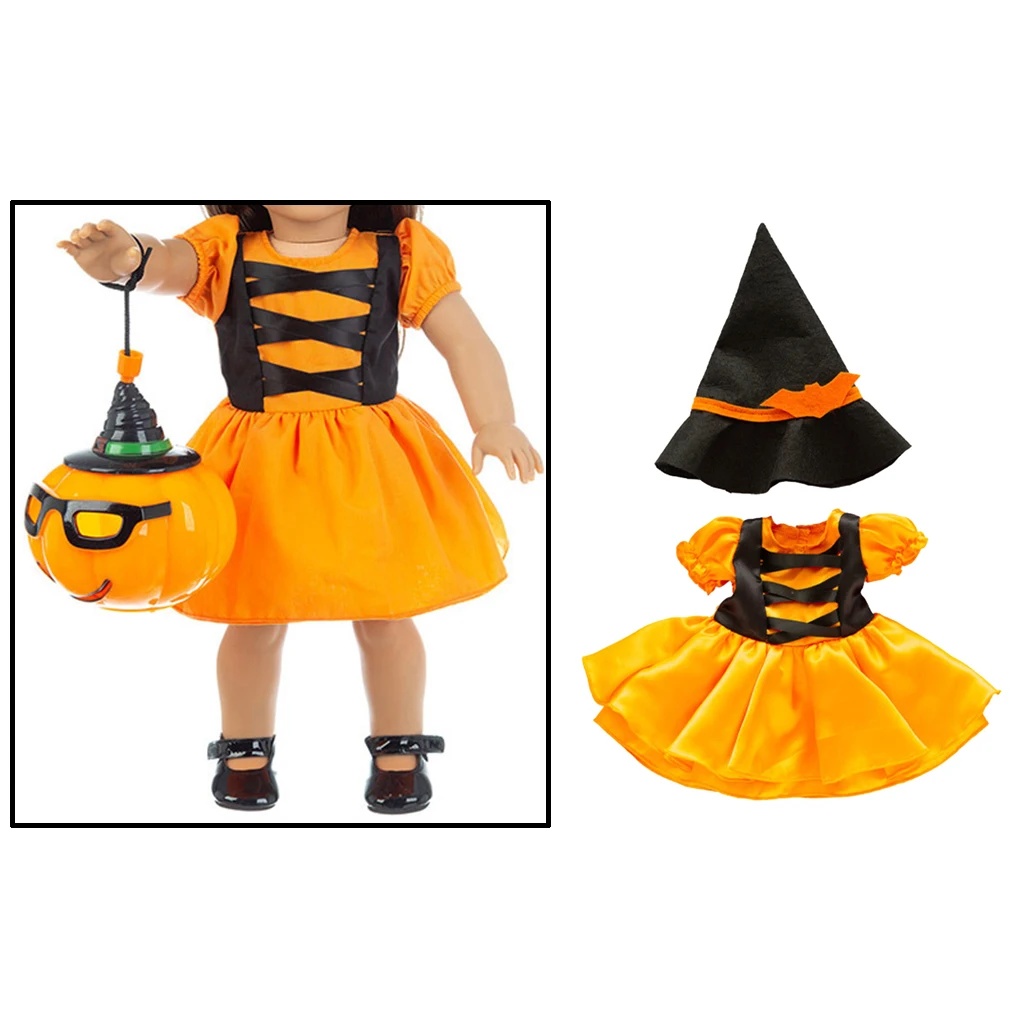 18 Inch American Doll Halloween Clothes Dress and Hat, Beautiful Pumpkin Lantern for 18 Inch Doll, Generation Doll 18 Inch American Doll Halloween Clothes Dress and Hat, Beautiful Pumpkin Lantern for 18 Inch Doll, Generation Doll