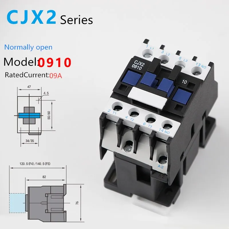 

CJX2-0910 LC1 AC Contactor 9A 3 Phase 3-Pole NO Coil Voltage 380V 220V 110V 36V 24V 50/60Hz Din Rail Mounted 3P+1NO Normal Open