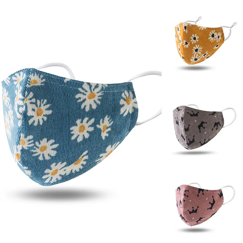 Fashion Women Mask Sweet Daisy Print Reusable Face Masks Summer Sunscreen Windproof Mouth-muffle Female Breathable Cotton Mask