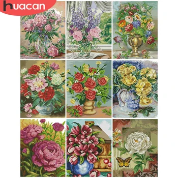 HUACAN Cross Stitch Flower Kits White Canvas DIY Cross-Stitch Flowers 11CT 14CT Embroidery Needlework Sets Home Decoration
HUACAN Cross Stitch Flower Kits White Canvas DIY Cross-Stitch Flowers 11CT 14CT Embroidery Needlework Sets Home Decoration