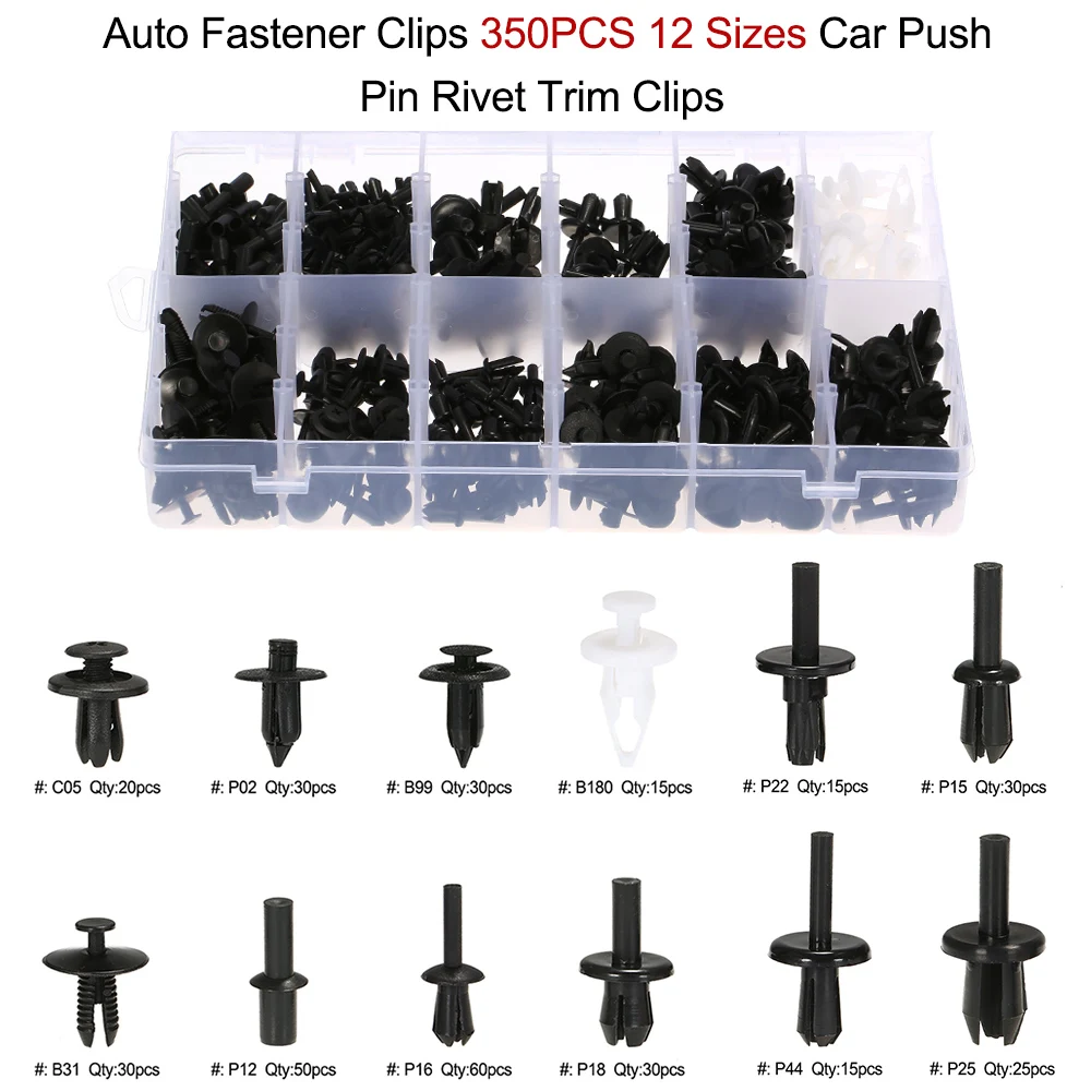 New Auto Fastener Clips with Clips Removal Tool 350PCS 12 Sizes Car Push Pin Rivet Trim Clip Panel Moulding Car Accessories