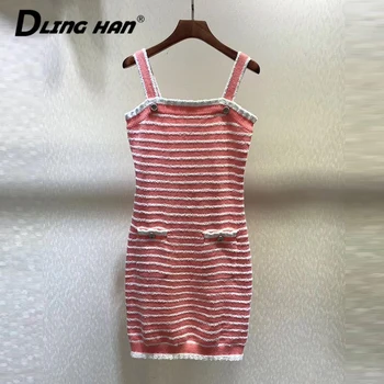 LINGHAN Fashion Striped Knitwear Dress Spaghetti Strap Button Color matching Dresses Designer Women's Spring New
LINGHAN Fashion Striped Knitwear Dress Spaghetti Strap Button Color matching Dresses Designer Women's Spring New