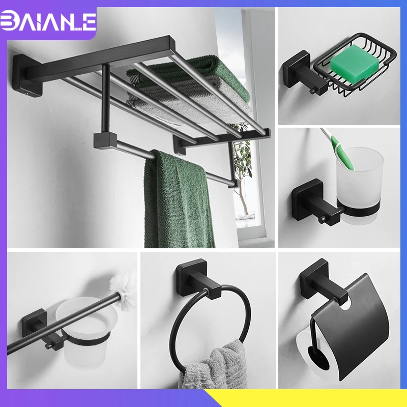 Towel Holder Black Stainless Steel Towel Rack Hanging Holder Double Towel Bar Coat Hook Rack Wall Mount Toilet Brush Holder Set
Towel Holder Black Stainless Steel Towel Rack Hanging Holder Double Towel Bar Coat Hook Rack Wall Mount Toilet Brush Holder Set
