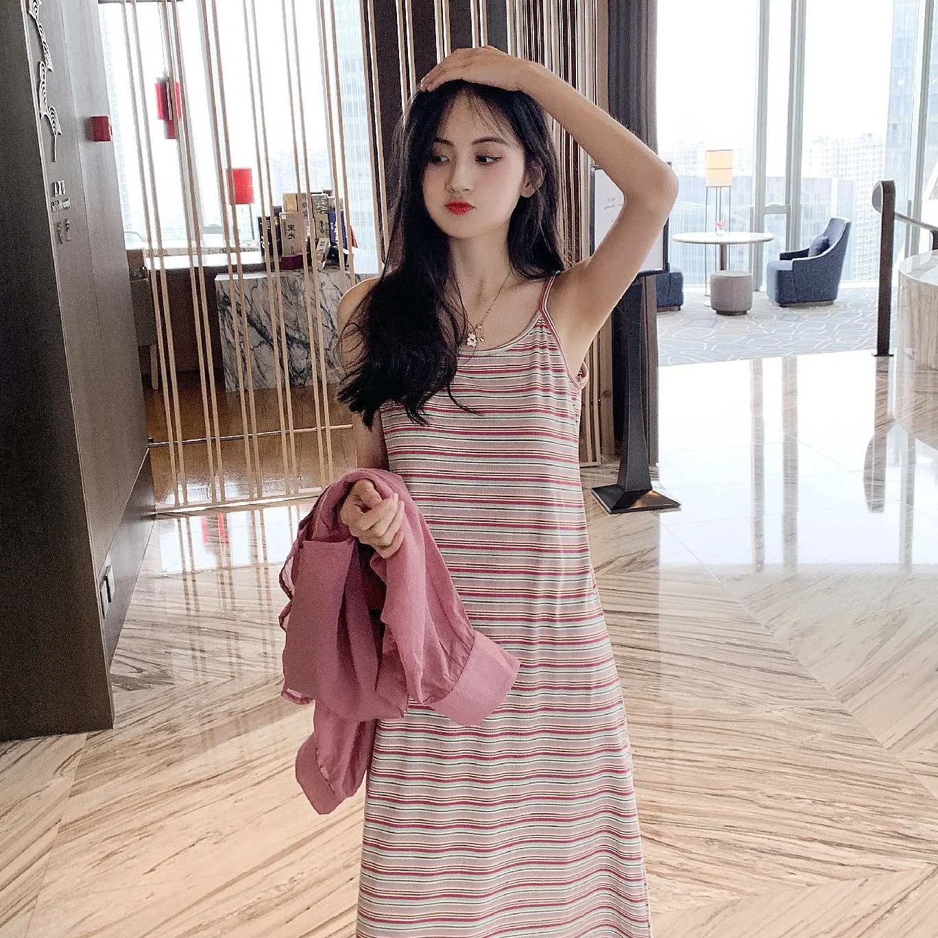 Photo Shoot Laziness-Style Korean-style INS Vigorous GIRL'S Multi-color Stripe Camisole Loose-Fit A- line Dress Sun Shirt Set
Photo Shoot Laziness-Style Korean-style INS Vigorous GIRL'S Multi-color Stripe Camisole Loose-Fit A- line Dress Sun Shirt Set