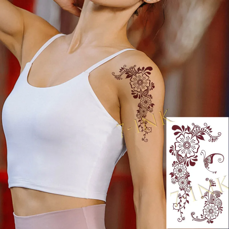 Waterproof Temporary Tatoo Sticker Red Henna Graphic Flower Butterfly Tattoo Water Transfer Fake Flash Tatto for Men Women | Красота и