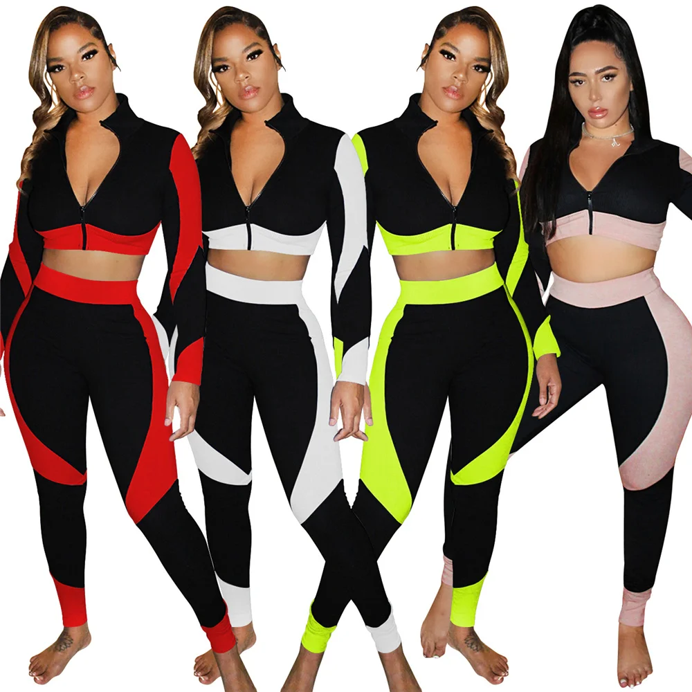 V Neck Two Pieces Suit for Womens Zipper Crop Tops Long Pants Womens Tracksuits Autumn Winter Patchwork Ladies 2PCS Outfits
V Neck Two Pieces Suit for Womens Zipper Crop Tops Long Pants Womens Tracksuits Autumn Winter Patchwork Ladies 2PCS Outfits