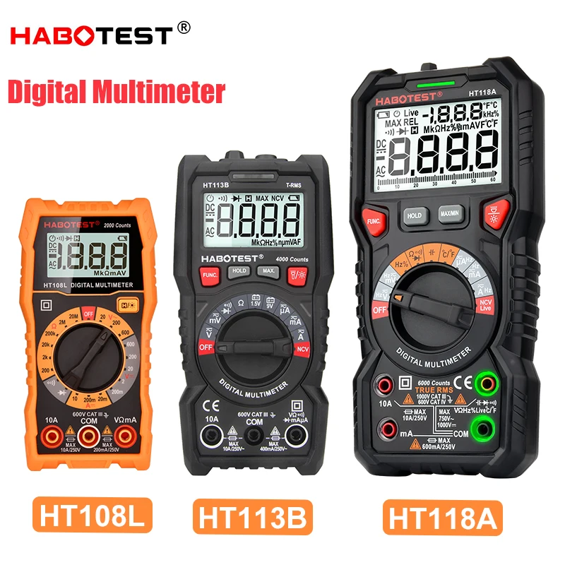 HABOTEST Professional Digital Multimeter Ultra-Portable DC AC Voltmeter Voltage Meter Capacitance NCV Ohm Hz Tester
HABOTEST Professional Digital Multimeter Ultra-Portable DC AC Voltmeter Voltage Meter Capacitance NCV Ohm Hz Tester