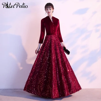 Burgundy Long Sleeve Prom Dresses 2019 Elegant A-line Floor-length Velvet Sequined Lace Woman Formal Gowns Long Plus Size
Burgundy Long Sleeve Prom Dresses 2019 Elegant A-line Floor-length Velvet Sequined Lace Woman Formal Gowns Long Plus Size