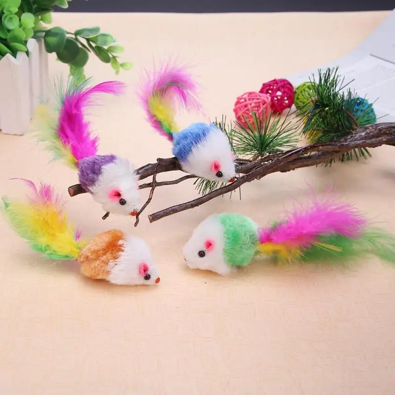 Cat Toys Interactive Funny Pet Cat Toy Plush False Mouse Teaser Toys with Feather Kitten Dog Cats Intelligence Trainning