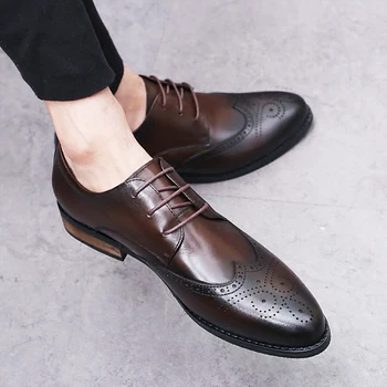 leather brock carved Real pointed men's shoe lace with leisure shoes vintage wedding shoes
leather brock carved Real pointed men's shoe lace with leisure shoes vintage wedding shoes