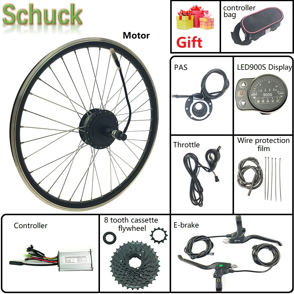 

Schuck Electric Bicycle Conversion kit Rear Cassette hub Motor Wheel 24V 250W with LED900S Display 16-28inch700C Ebike kit