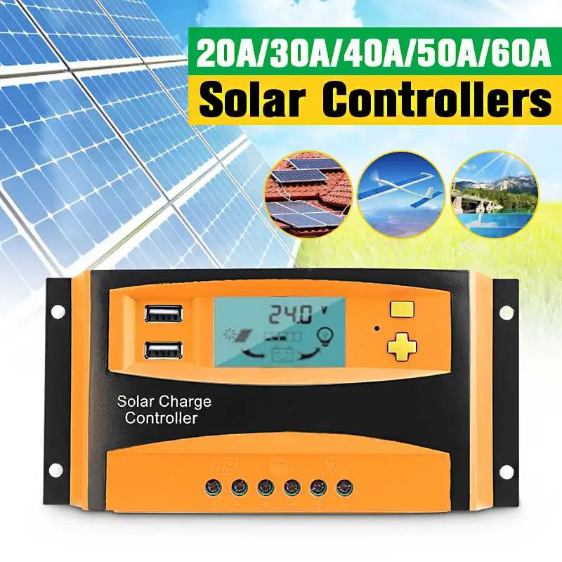 12V/24V PWM Solar Charger Controller Dual USB Solar Charge LCD Display Solar Charge Regulators Controller 20A 30A 40A 50A 60A
12V/24V PWM Solar Charger Controller Dual USB Solar Charge LCD Display Solar Charge Regulators Controller 20A 30A 40A 50A 60A