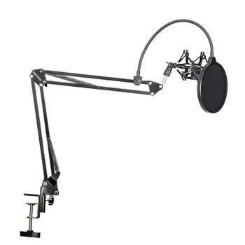 

Neewer NB-35 Microphone Suspension Boom Scissor Arm Stand with Mic Clip Holder and Table Mounting Clamp & Windscreen Mask Shield
