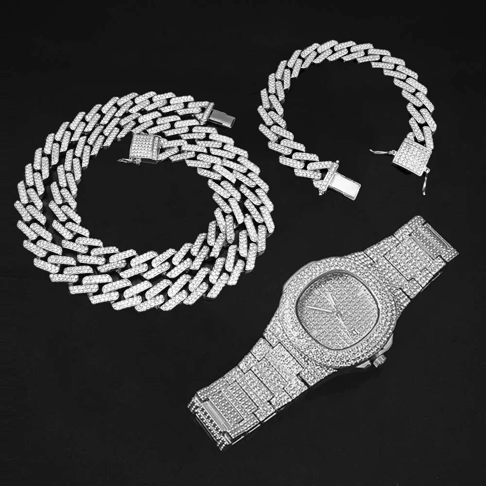 3pcs/set Necklace Watch Bracelet Bling Iced Out Miami Zircon Cuban Link Chain Rhinestone Jewelry Set for Mens Women Choker Gifts
3pcs/set Necklace Watch Bracelet Bling Iced Out Miami Zircon Cuban Link Chain Rhinestone Jewelry Set for Mens Women Choker Gifts