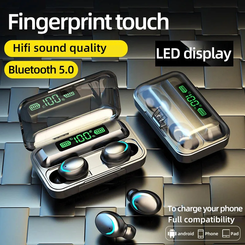 Bluetooth 5.0 Earphones F9-5 TWS Wireless Earphone 8D Bass Stereo In-ear Earbuds Handsfree Headset With Microphone Charging Case
Bluetooth 5.0 Earphones F9-5 TWS Wireless Earphone 8D Bass Stereo In-ear Earbuds Handsfree Headset With Microphone Charging Case