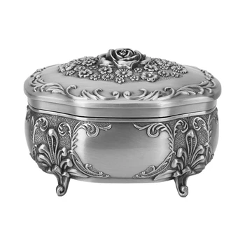 

Vintage Jewelry Box Oval Shaped With Antique Carved Flower Necklace Art Craft Casket Gift Package Box For Jewellery