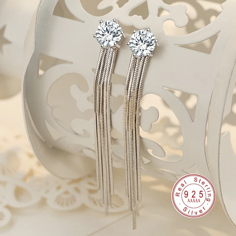 Trendy 925 Sterling Silver Long Tassel Big Crystal Designer Dangle Earring AAA+ CZ Zircon Korean Earrings for Women Gift Jewelry
Trendy 925 Sterling Silver Long Tassel Big Crystal Designer Dangle Earring AAA+ CZ Zircon Korean Earrings for Women Gift Jewelry