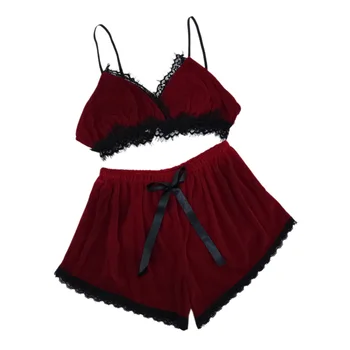 Women's Lace Trim Velvet Bralette and Shorts Pajama Set Sleepwear Nightwear
Women's Lace Trim Velvet Bralette and Shorts Pajama Set Sleepwear Nightwear