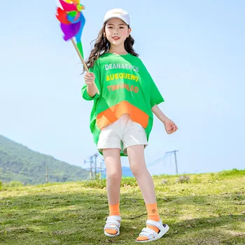 Loose Style Children Tracksuits Summer Teenage Girls Letters Long T Shirt+Shorts Toddler Kids Two-piece Outfits Sport Suit 13 14
Loose Style Children Tracksuits Summer Teenage Girls Letters Long T Shirt+Shorts Toddler Kids Two-piece Outfits Sport Suit 13 14