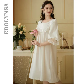 2020 Summer Sleepwear Vintage White Cotton Nightgown Plus Size Women Home Wear Night Dress For Wedding Nightwear Lingerie T686 
2020 Summer Sleepwear Vintage White Cotton Nightgown Plus Size Women Home Wear Night Dress For Wedding Nightwear Lingerie T686