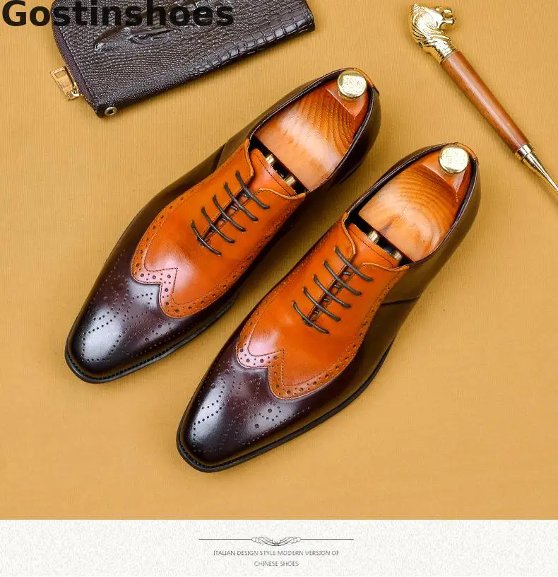 Luxury British Style Men Brogue Shoes Genuine Cow Leather Cut-out Wing Tip Lace-up Men Oxfords Shoes Mixed Color Leather Shoes
Luxury British Style Men Brogue Shoes Genuine Cow Leather Cut-out Wing Tip Lace-up Men Oxfords Shoes Mixed Color Leather Shoes