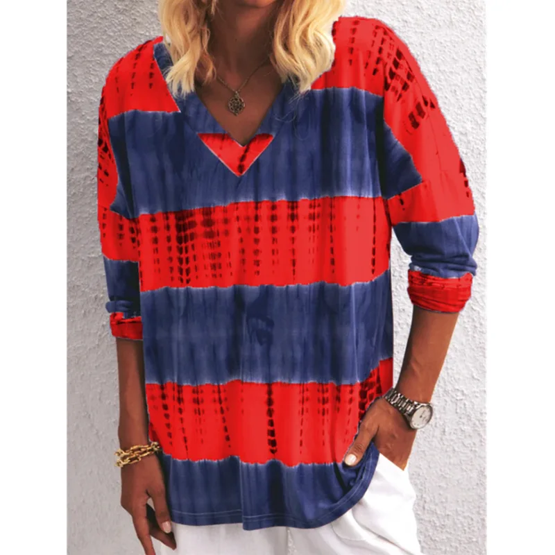 Streetwear T-Shirt Plus Size Tie Dye Striped Print Long Sleeved V-Neck Autumn Tee Tops Casual Loose Pullover Clothes
Streetwear T-Shirt Plus Size Tie Dye Striped Print Long Sleeved V-Neck Autumn Tee Tops Casual Loose Pullover Clothes