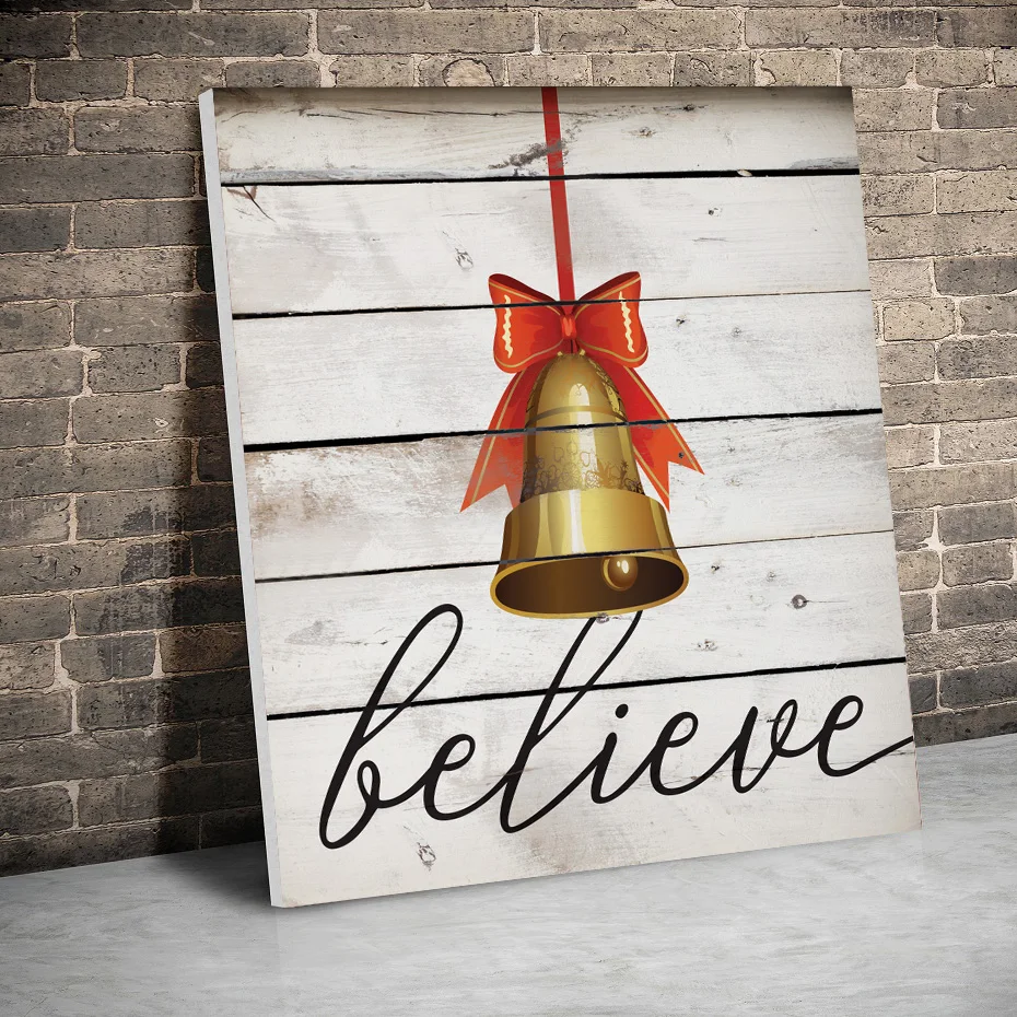

Framed Believe Bell Merry Christmas Posters Canvas Paintings Wall Art Canvas Prints Pictures Kids Room Home Wood Inner Frame