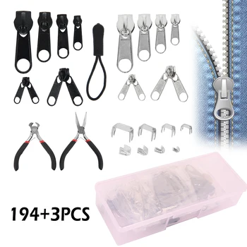 197pcs/set Zipper Replacement Head Zipper Repair Kit Install Plier Metal Lock Zip Slider Tools Pull Garment Accessories
197pcs/set Zipper Replacement Head Zipper Repair Kit Install Plier Metal Lock Zip Slider Tools Pull Garment Accessories