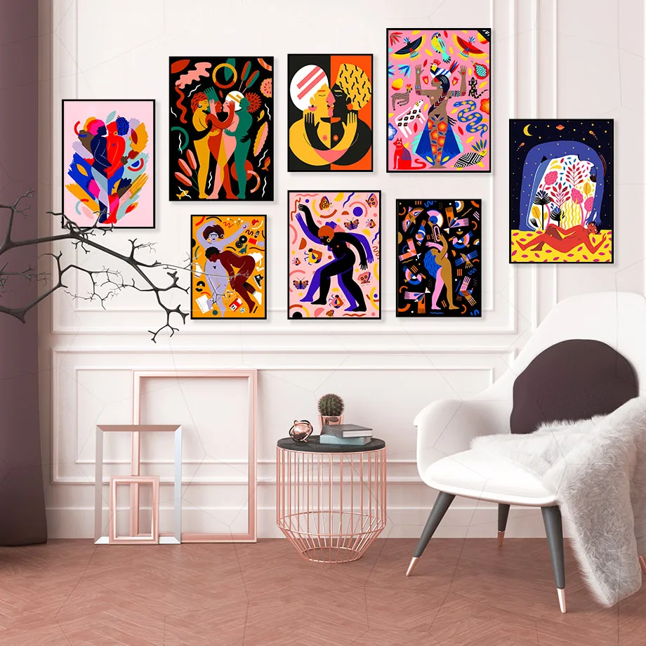Vintage Abstract Lover Dancer Minimalist Wall Art Canvas Painting Nordic Posters And Prints Wall Pictures For Living Room Decor