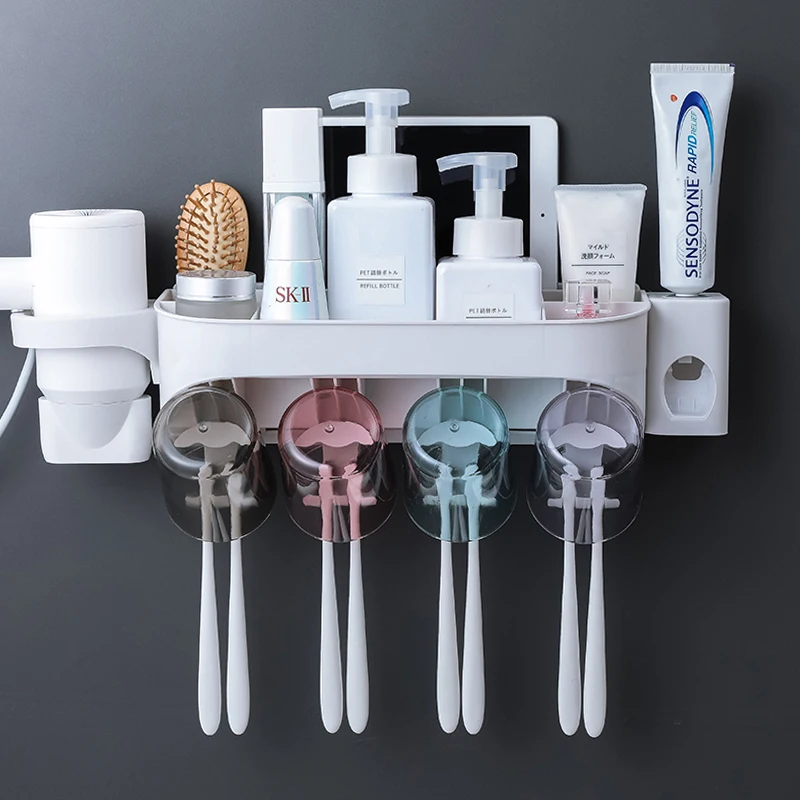 Multi-function Toothbrush Holder Automatic Toothpaste Squeezers Dispenser Bathroom sets Hair Dryer Holder Storage wall shelf
Multi-function Toothbrush Holder Automatic Toothpaste Squeezers Dispenser Bathroom sets Hair Dryer Holder Storage wall shelf