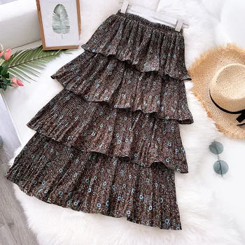 Fashion Women Korean Style A-line Tutu Skirt Vintage Printed Elastic High Waisted Chiffon Pleated Skirts Falda Larga Elegante 
Fashion Women Korean Style A-line Tutu Skirt Vintage Printed Elastic High Waisted Chiffon Pleated Skirts Falda Larga Elegante