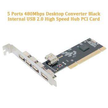 

PCI Card 480Mbps Adaptor 5 Ports Internal High Speed Black Durable Controller Accessories USB 2.0 Desktop Converter Expansion