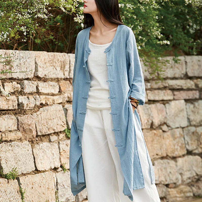 Chinese Style Women Cotton Linen Solid Color Long Trench Coats New 2020 Spring New Cotton Linen Vintage O-Neck Plate Buckle Coat
Chinese Style Women Cotton Linen Solid Color Long Trench Coats New 2020 Spring New Cotton Linen Vintage O-Neck Plate Buckle Coat