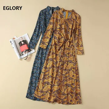 2019 Autumn Fashion Style Dress High Quality Women V-Neck Ethnic Print Long Sleeve Mid-Calf Length Blue Yellow Dress Female 
2019 Autumn Fashion Style Dress High Quality Women V-Neck Ethnic Print Long Sleeve Mid-Calf Length Blue Yellow Dress Female