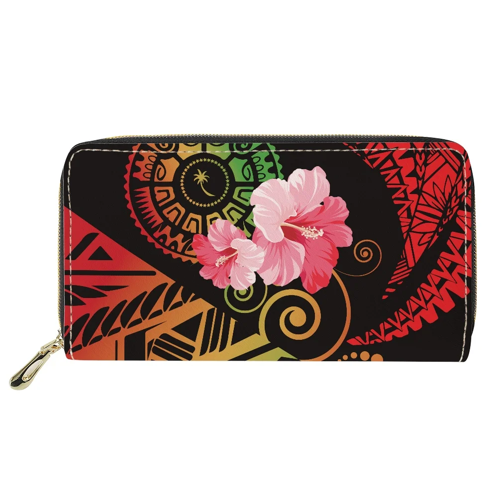 

Hycool Low Price Women Wallet Polynesian Tribal Chuuk Printing Coin Wallet Women Long Leather Women's Clutch Bag Latest Design